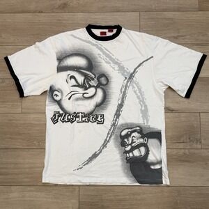 Vintage Justice Popeye Ringer White T-Shirt Men's Size XXL 90s Y2K VTG Tee